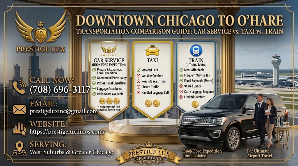 Downtown Chicago to O'Hare- Car Service vs. Taxi vs. Train