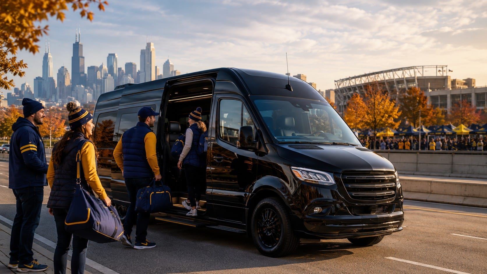 Chicago to South Bend game day transportation SUV heading to the stadium